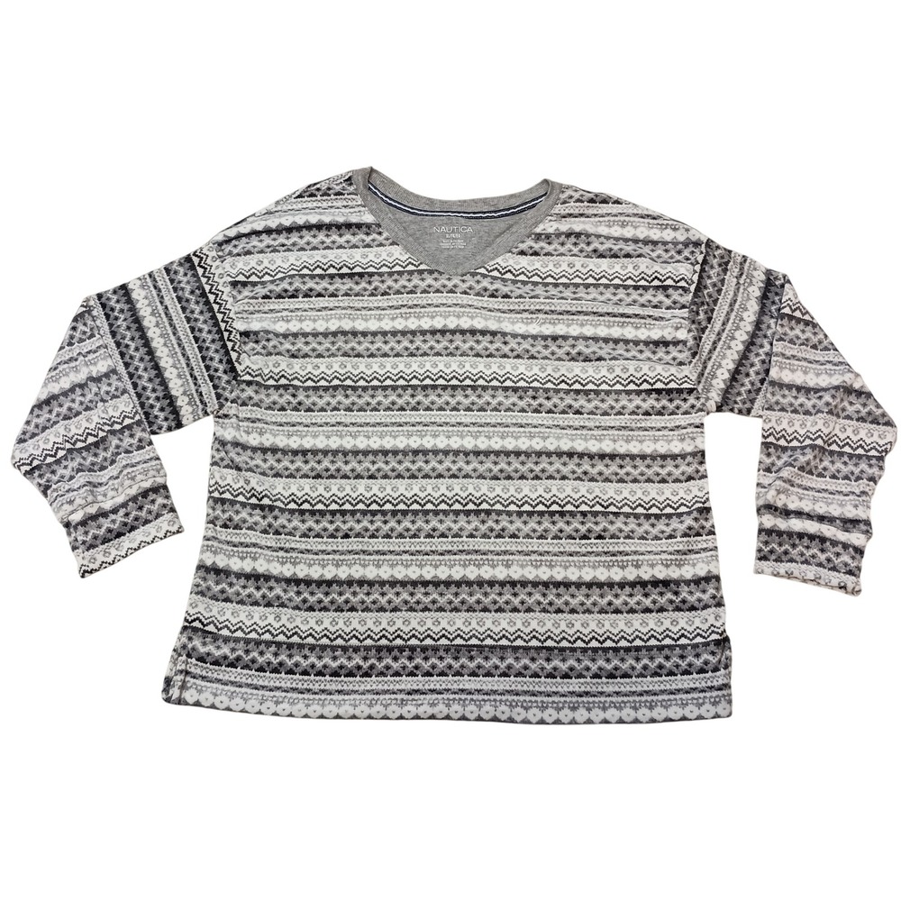 Nautica V-Neck Pullover Sweater Fair Isle Print Long Sleeve‎ Top NWT SKUCH111